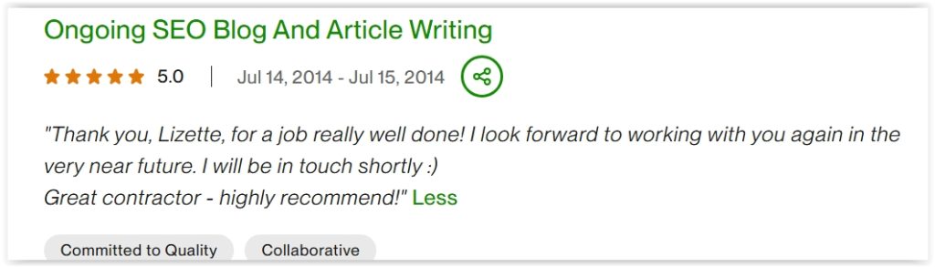 upwork - seo and blog