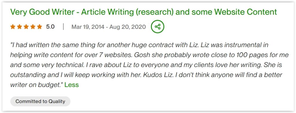 upwork - testimonial dana